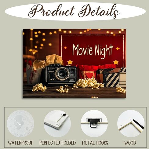 CGXLB Movie Theater Room Decor Movie Sign Canvas Print Retro Cinema Spotlight & Popcorn Posters Home Theater Room Media Film Wall Art 12"x18" in Saudi Arabia