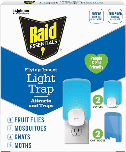 مجموعة أدوات Raid Essentials Flying Insect Light Trap Starter، 1 جهاز إضافي + 1 خرطوشة، تتميز بجاذبية تعمل بالضوء in Kuwait