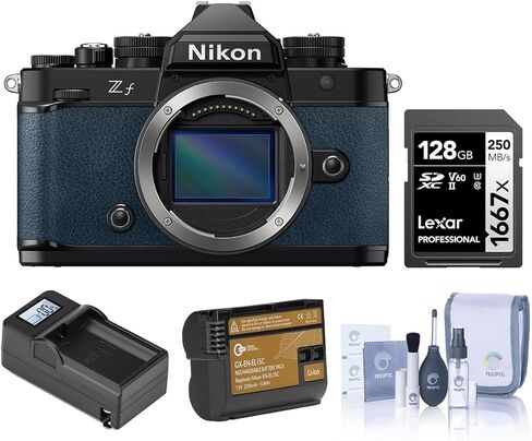Nikon Z f Mirrorless Camera, Blue, Bundle with 128GB Memory Card, EN-EL15c Battery, Smart Charger Plate, Charger Base, Cleaning Kit in Saudi Arabia