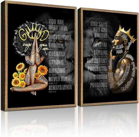 African Black King Queen Framed Canvas Wall Art for African American Man Girls Women Lions Couples Wall Decor Photos Posters Artwork for Living Room Bedroom Bathroom Home Decor in Saudi Arabia