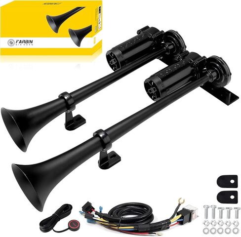 FARBIN Dual Trumpet Air Horn, Train Horn for Truck with 2 Air Compressors 12V 178dB, for Any 12V Pickups SUV Lorrys Trucks Boats (Black) in Saudi Arabia