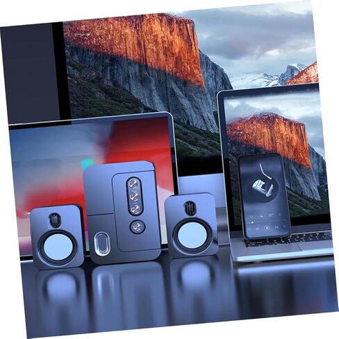 مكبر صوت للكمبيوتر المحمول USB، صوت محيطي ثلاثي الأبعاد مع صوت جهير عميق، مكبر صوت متعدد الوسائط سلكي أسود للاستخدام المكتبي والمنزلي in Kuwait