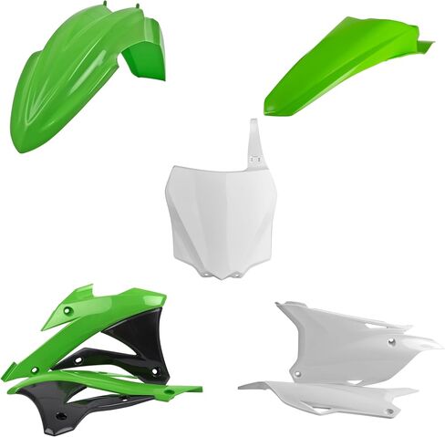 Polisport Motocross (MX) طقم بلاستيكي طبق الأصل لـ Kawasaki KX 85/100/112 (2014-21) - جودة OEM، متينة ومرنة ومثالية - أخضر / أبيض / أسود in Kuwait