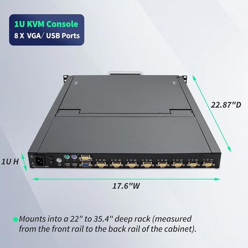 وحدة تحكم KVM مثبتة على حامل 1U، محول VGA KVM بـ 8 منافذ مع شاشة LCD مقاس 17 بوصة، لوحة مفاتيح بلوحة لمس، 8 × كابلات VGA متضمنة، التبديل عبر مصابيح LED باللوحة الأمامية، مفتاح التشغيل السريع للوحة المفاتيح أو العرض على الشاشة (OSD) in Kuwait