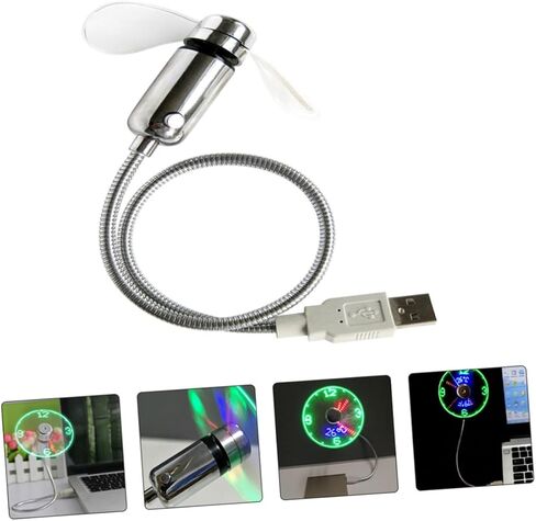 مروحة ساعة Gatuida USB مع شاشة LED للوقت، مروحة صغيرة محمولة قابلة لإعادة الشحن عبر USB لأجهزة الكمبيوتر المحمول والسفر، أداة تبريد صغيرة وامضة في الوقت الفعلي in Saudi Arabia