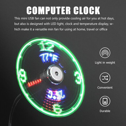 مروحة ساعة USB LED مع عرض لدرجة الحرارة، مروحة كمبيوتر USB صغيرة محمولة صغيرة لتبريد المكتب والسفر in Kuwait