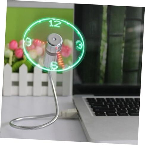 USB Mini LED Clock Fan مروحة تبريد محمولة مع عرض الوقت أداة USB مرنة معقوفة للاستخدام المنزلي والمكتب والسفر in Kuwait