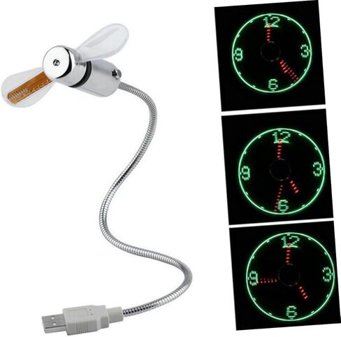 USB Mini LED Clock Fan مروحة تبريد محمولة مع عرض الوقت أداة USB مرنة معقوفة للاستخدام المنزلي والمكتب والسفر in Kuwait