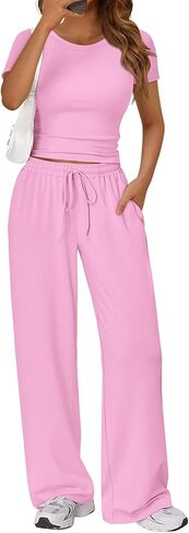 عصرية الملكة 2 قطعة مطابقة لرواية الصيف صالة مجموعة نسائية الساق واسعة الساق الجانبية مجموعات المحاصيل in Kuwait