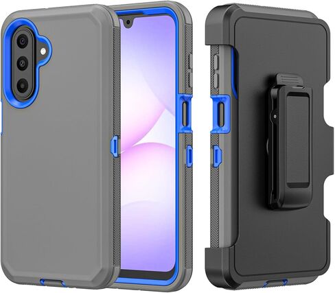 Phone Case for Samsung Galaxy A17 2025 case,Heavy Duty Hard Shockproof Armor Protector Case Cover with Belt Clip Holster for Samsung A17 2025 Phone Case (Grey+Blue) in Saudi Arabia