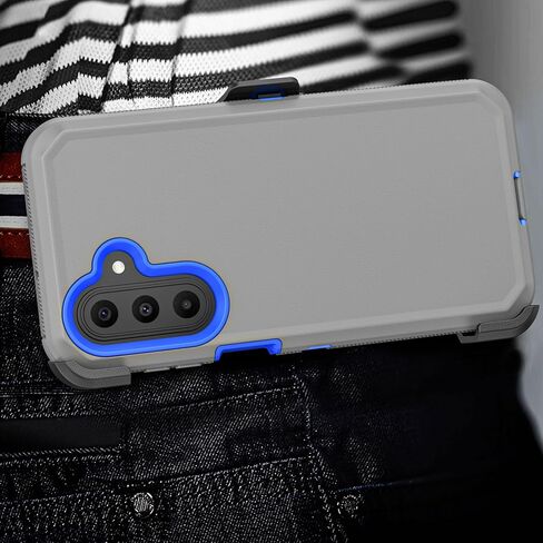 Phone Case for Samsung Galaxy A17 2025 case,Heavy Duty Hard Shockproof Armor Protector Case Cover with Belt Clip Holster for Samsung A17 2025 Phone Case (Grey+Blue) in Saudi Arabia