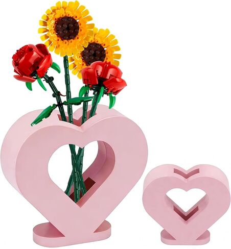مزهرية لزهور ليغو 40524 40747 40725 40460، حامل عرض خشبي على شكل قلب لمجموعة بناء باقة زهور ليغو - تجميع سهل بدون أدوات، لعشاق ليغو، ديكور المنزل والمكتب in Kuwait