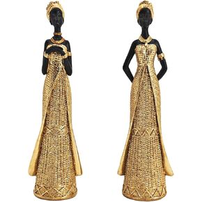 OGANGART 13" African Statues for Home Decor,2-Piece Set Lady Figure Sculptures Decorations for Tables Top,Black Vintage Ornament for Shelf and Living Room,Bookshelf,Décor Accents Gifts for Women in Saudi Arabia