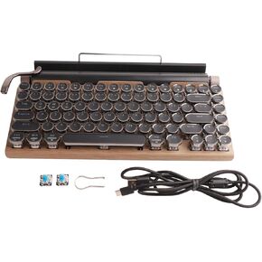 PUSOKEI Retro Typewriter Keyboard, Wireless Mechanical Gaming Keyboard, 83 Keys, Bluetooth Punk RGB Backlit, Blue Switch, Metal Round KeyCap, for PC Laptop Phone (Wood Grain Color) in Kuwait