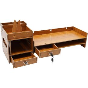 Monitor Riser with Storage, Density Board Laptop Stand, Under Monitor Desk Organizer Adjustable and Reversible Monitor Stand with Drawer with Small Line Hole for Placing Monitor (Wood) in Kuwait