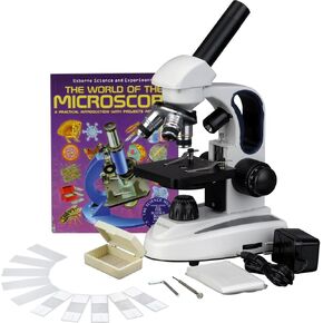 AmScope M158C-2L-PS25-WM مجهر أحادي مركب لاسلكي، عدسات WF10x وWF25x، تكبير 40x-1000x، إضاءة LED العلوية والسفلية مع مقاومة متغيرة، برايتفيلد، مكثف أحادي العدسة، تركيز محوري خشن ودقيق، مرحلة عادية، 110 فولت أو با in Saudi Arabia