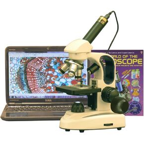 مجهر أحادي العين مركب رقمي M149C-2L-WM-E من AmScope، عدسات WF10x وWF25x، تكبير 40x-1000x، إضاءة LED العلوية والسفلية، Brightfield، مكثف أحادي العدسة، مرحلة عادية، 110 فولت أو يعمل بالبطارية، إطار معدني عالي التحمل، يتضمن B in Saudi Arabia