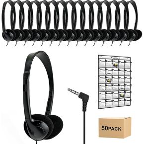 25 Pack Class Set Headphones for Kids Students School Classroom Bulk Earphones Adjustable with 3.5 mm Jack for Library Children Adults(004 Black Headphones) in Saudi Arabia
