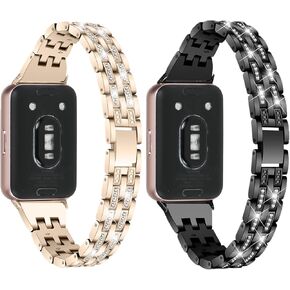 [2-PACK]Compatible with Samsung Galaxy fit 3 Band, 5 Beads in 2 Rows, Rhinestone Diamond Stainless Metal Strap for Samsung Galaxy fit 3 for Women in Saudi Arabia