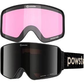 Powster Ski Goggles Snow OTG Snowboard Goggles Magnetic Interchangeable Lens Frameless UV Protection Anti-fog mobile Skating Asteroid Silver Yellow in Saudi Arabia
