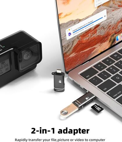 محول USB A إلى USB C قارئ بطاقات Micro SD (2 في 1) لهاتف Iphone 17 16 15 Pro Max Memory Stick TF OTG Female Port for Ipad Jack for Apple متوافق مع ملحقات ذكر كاميرا النقل السريع من Samsung in Kuwait