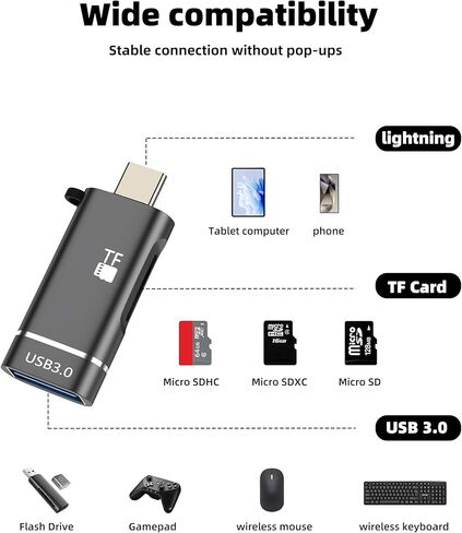محول USB A إلى USB C قارئ بطاقات Micro SD (2 في 1) لهاتف Iphone 17 16 15 Pro Max Memory Stick TF OTG Female Port for Ipad Jack for Apple متوافق مع ملحقات ذكر كاميرا النقل السريع من Samsung in Kuwait