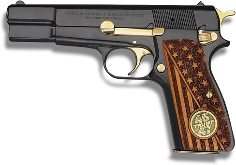 مقابض خشبية عالية القوة من URAY Browning مع ميدالية ترامب 45-47 وتصميم العلم الأمريكي - ملحقات قبضة مسدس ممتازة لسلسلة Browning Hi Power MK1 MK2 MK3 وT in Kuwait