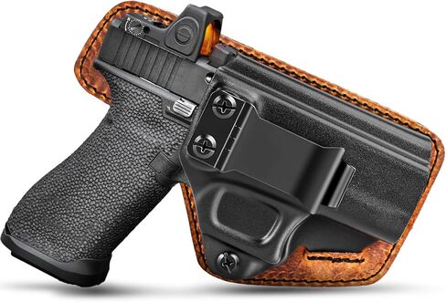 IWB Holster يناسب بشكل مخصص وحمل مخفي متوافق مع G43 / G43X، حافظة هجينة من البلاستيك البوليمر والجلد، متوافقة مع النقطة الحمراء in Kuwait