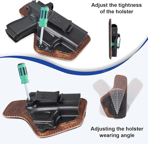 IWB Holster يناسب بشكل مخصص وحمل مخفي متوافق مع G43 / G43X، حافظة هجينة من البلاستيك البوليمر والجلد، متوافقة مع النقطة الحمراء in Kuwait