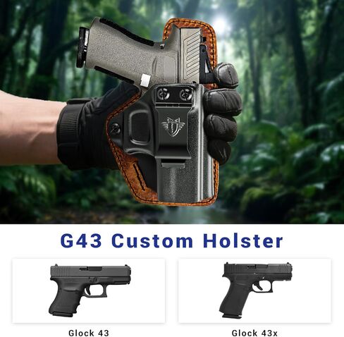 IWB Holster يناسب بشكل مخصص وحمل مخفي متوافق مع G43 / G43X، حافظة هجينة من البلاستيك البوليمر والجلد، متوافقة مع النقطة الحمراء in Kuwait