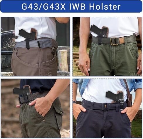 IWB Holster يناسب بشكل مخصص وحمل مخفي متوافق مع G43 / G43X، حافظة هجينة من البلاستيك البوليمر والجلد، متوافقة مع النقطة الحمراء in Kuwait