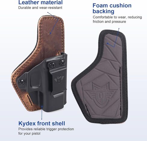 IWB Holster يناسب بشكل مخصص وحمل مخفي متوافق مع G43 / G43X، حافظة هجينة من البلاستيك البوليمر والجلد، متوافقة مع النقطة الحمراء in Kuwait