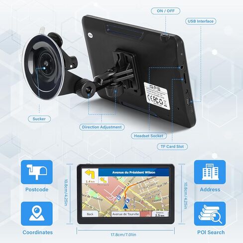 جهاز ملاح GPS لشاحنة السيارة RV، نظام ملاحة GPS بشاشة لمس 7 بوصة، خريطة 2026 مع توجيه صوتي، تنبيه السرعة، تحذير الضوء الأحمر، توجيه مخصص للشاحنة، تحديثات مجانية مدى الحياة (أزرق) in Kuwait