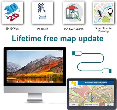 جهاز ملاح GPS لشاحنة السيارة RV، نظام ملاحة GPS بشاشة لمس 7 بوصة، خريطة 2026 مع توجيه صوتي، تنبيه السرعة، تحذير الضوء الأحمر، توجيه مخصص للشاحنة، تحديثات مجانية مدى الحياة (أزرق) in Kuwait