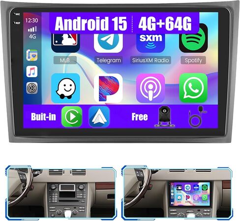 [4+64 جيجابايت] راديو سيارة Android 15 لسيارة فولفو XC90 2004-2013 مع Carplay لاسلكي/Android Auto، شاشة لمس عالية الدقة 10 بوصة ستيريو سيارة مع نظام تحديد المواقع بلوتوث واي فاي FM/RDS EQ SWC كاميرا احتياطية وميكروفون in Kuwait