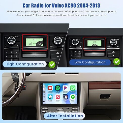 [4+64 جيجابايت] راديو سيارة Android 15 لسيارة فولفو XC90 2004-2013 مع Carplay لاسلكي/Android Auto، شاشة لمس عالية الدقة 10 بوصة ستيريو سيارة مع نظام تحديد المواقع بلوتوث واي فاي FM/RDS EQ SWC كاميرا احتياطية وميكروفون in Kuwait