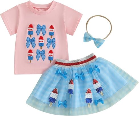 Toddler Baby Girl 4th Fourth of July Outfit USA Shirt Stars Memorial Tutu Skirt Set Little Girl Summer Clothes in Saudi Arabia