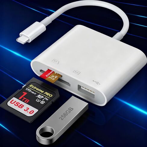 قارئ بطاقات SD، 3 في 1 USB C إلى SD/TF/MS قارئ بطاقات عالي السرعة مع محول USB A إلى USB C قارئ بطاقات Memroy لهاتف iPhone 17/16/15 Pro Max iPad Pro MacBook Pro/Air/iMac M4/M3/M2 Android Phone/الكمبيوتر اللوحي in Saudi Arabia