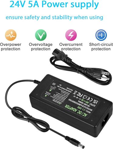 Power Supply 24V 5A,AC 100-240V to DC 24V 120W Converter Adapter Driver Transformer with 5.5mm x 2.5mm/2.1mm Jack, US Plug for Led Strips,LCD Monitors,CCTV Camera in Saudi Arabia