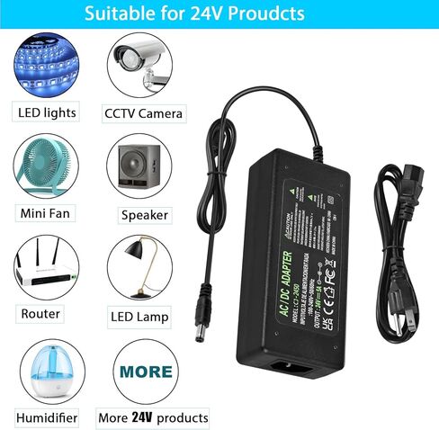 Power Supply 24V 5A,AC 100-240V to DC 24V 120W Converter Adapter Driver Transformer with 5.5mm x 2.5mm/2.1mm Jack, US Plug for Led Strips,LCD Monitors,CCTV Camera in Saudi Arabia