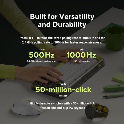 ASUS Jelly75 Wireless Keyboard KD201 – Tri-Mode (BT/2.4GHz/Wired), up to 5 Devices, Hot-Swappable, 1K Polling Rate, Smooth Quiet Typing, Windows/MacOS Toggle, for Productivity/Gaming – Volt Green in Saudi Arabia