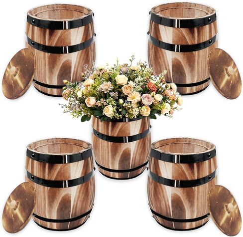 Sunmuliiiy1Pcs Wood Wine Barrel Vase 8" x 6.5" Rustic Wooden Flower Vase Rustic Barrel Barrel Planter for Wedding Reception Table Decoration Home Indoor Outdoor Garden, Kitchen, Party Table Decoration in Saudi Arabia