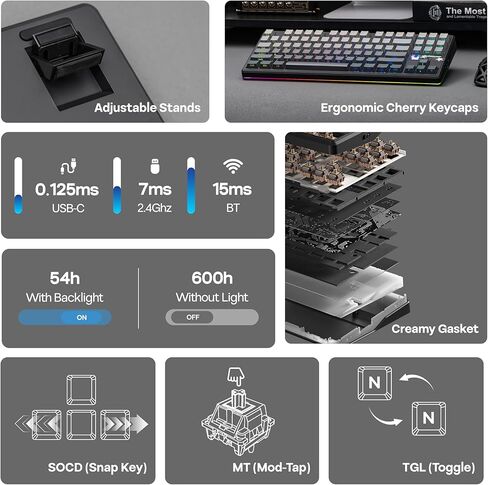 لوحة مفاتيح الألعاب اللاسلكية MechLands Aula F87 PRO V2 مع بطارية 10000 مللي أمبير في الساعة، استقصاء 8K، SOCD/MT/TGL، BT/2.4 جيجا هرتز/سلكية، لوحة مفاتيح ميكانيكية Hot Swap TKL مع حشية كريمية، إضاءة خلفية RGB (متدرج أسود) in Kuwait