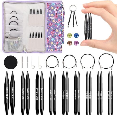 Katech Interchangeable Knitting Needles Set- 9 Pairs Circular Knitting Needles Size 2.5, 4, 5, 6, 7, 8, 9, 10,11, Round Knittings Needle with Cable and Case Accessories for Sweater Sock, Blanket in Saudi Arabia
