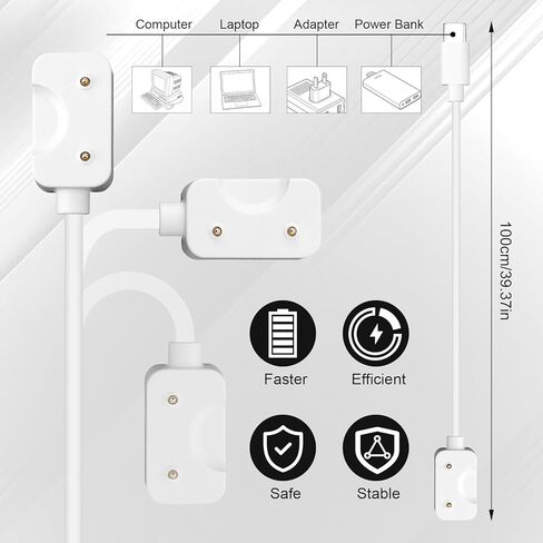 2pcs USB-C & USB-A Cable Dock Compatible with Samsung Galaxy Fit 3, 3.3ft/100cm Magnetic Charger Fast & Safe Smartwatch Charger Cord Accessories (White) in Saudi Arabia