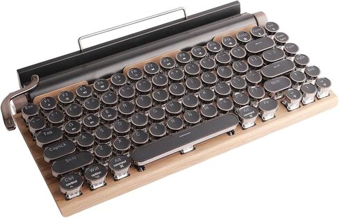 PUSOKEI Retro Typewriter Keyboard, Wireless Mechanical Gaming Keyboard, 83 Keys, Bluetooth Punk RGB Backlit, Blue Switch, Metal Round KeyCap, for PC Laptop Phone (Wood Grain Color) in Saudi Arabia