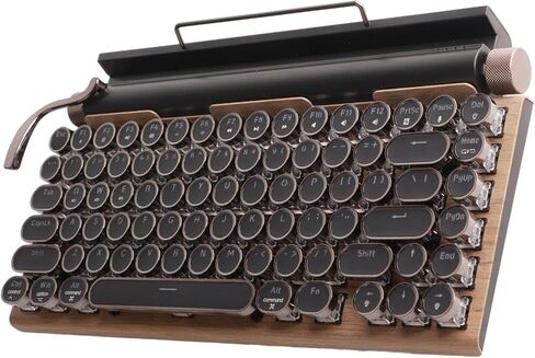 PUSOKEI Retro Typewriter Keyboard, Wireless Mechanical Gaming Keyboard, 83 Keys, Bluetooth Punk RGB Backlit, Blue Switch, Metal Round KeyCap, for PC Laptop Phone (Wood Grain Color) in Saudi Arabia