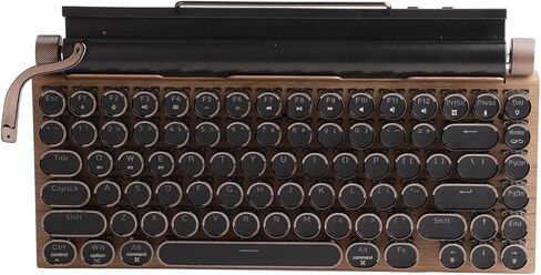 PUSOKEI Retro Typewriter Keyboard, Wireless Mechanical Gaming Keyboard, 83 Keys, Bluetooth Punk RGB Backlit, Blue Switch, Metal Round KeyCap, for PC Laptop Phone (Wood Grain Color) in Saudi Arabia