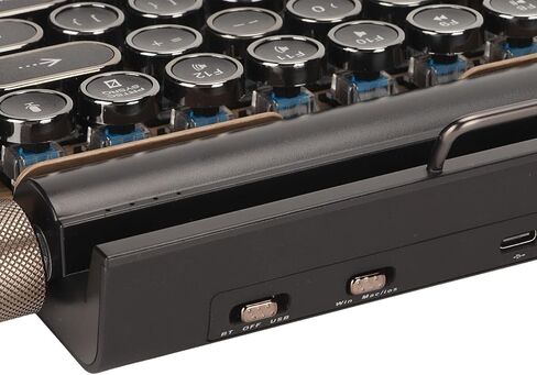 PUSOKEI Retro Typewriter Keyboard, Wireless Mechanical Gaming Keyboard, 83 Keys, Bluetooth Punk RGB Backlit, Blue Switch, Metal Round KeyCap, for PC Laptop Phone (Wood Grain Color) in Saudi Arabia
