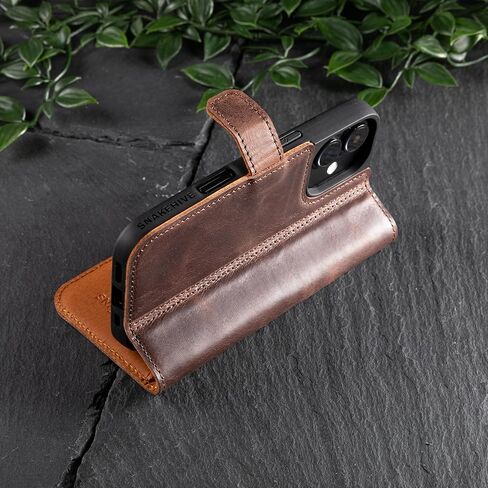 Snakehive Leather Wallet for iPhone 16 - Real Leather Wallet Phone Case - Genuine Leather with Viewing Stand and 3 Card Holder - Flip Folio Cover with Card Slot (Brown) in Saudi Arabia